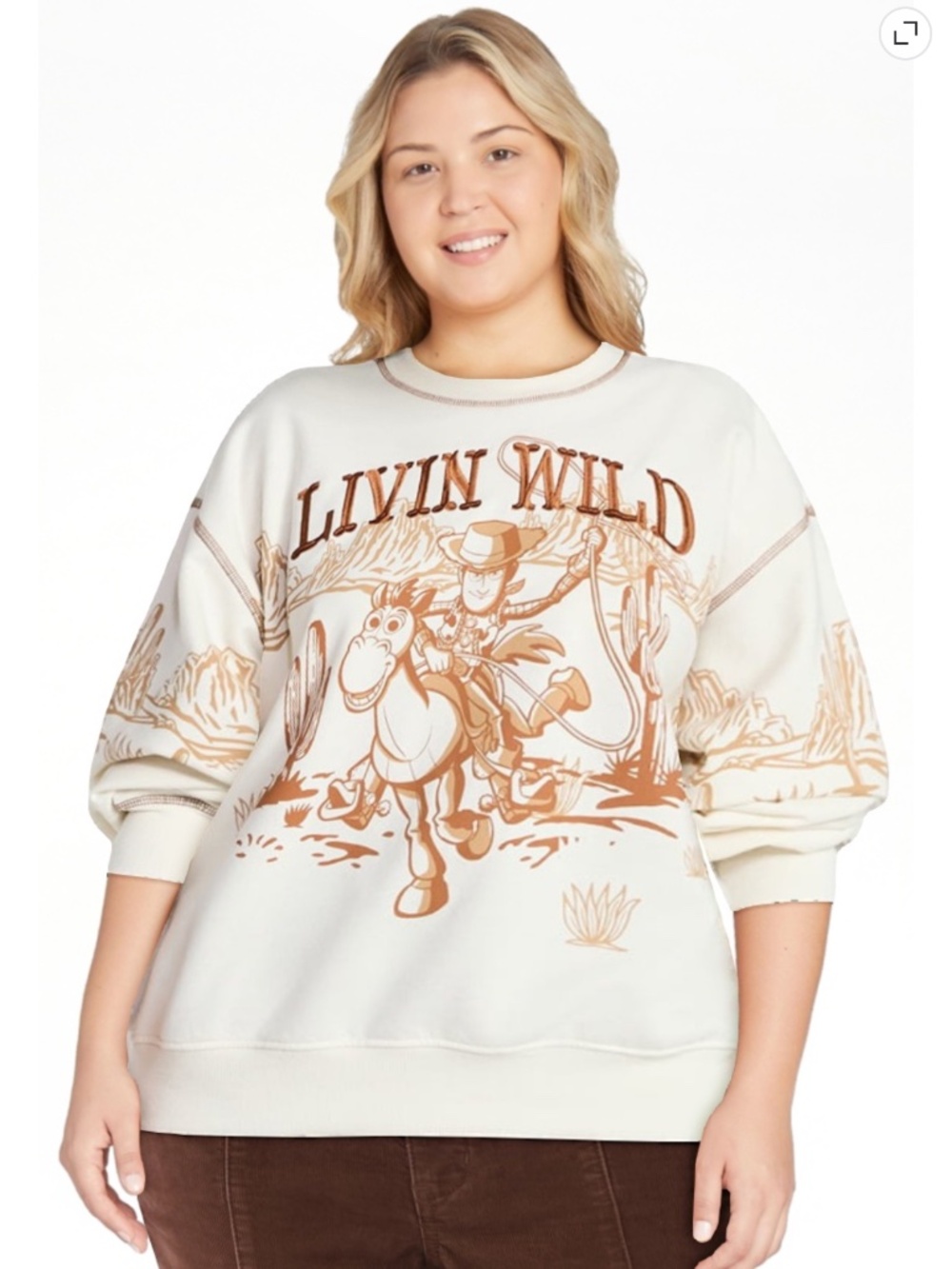 Toy Story Women’s Ivory Woody and Bullseye Graphic Fleece Sweatshirt Size XS NWT - Picture 1 of 6